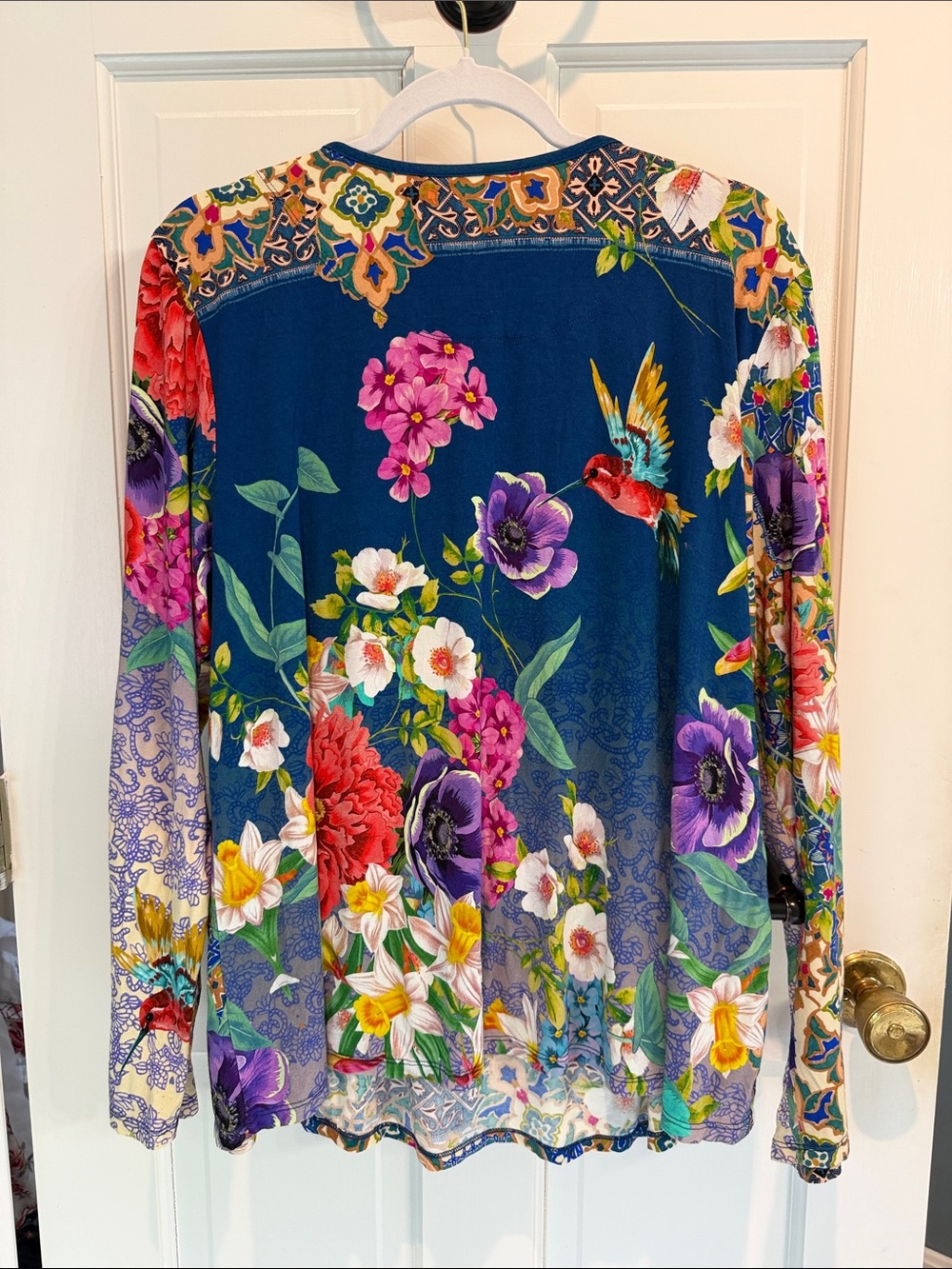 Johnny Was Blue Multi Floral Long-Sleeve Tee - Picture 2 of 5